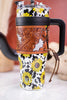 Sunflowers and Cow Print Wide Wyoming Tumbler