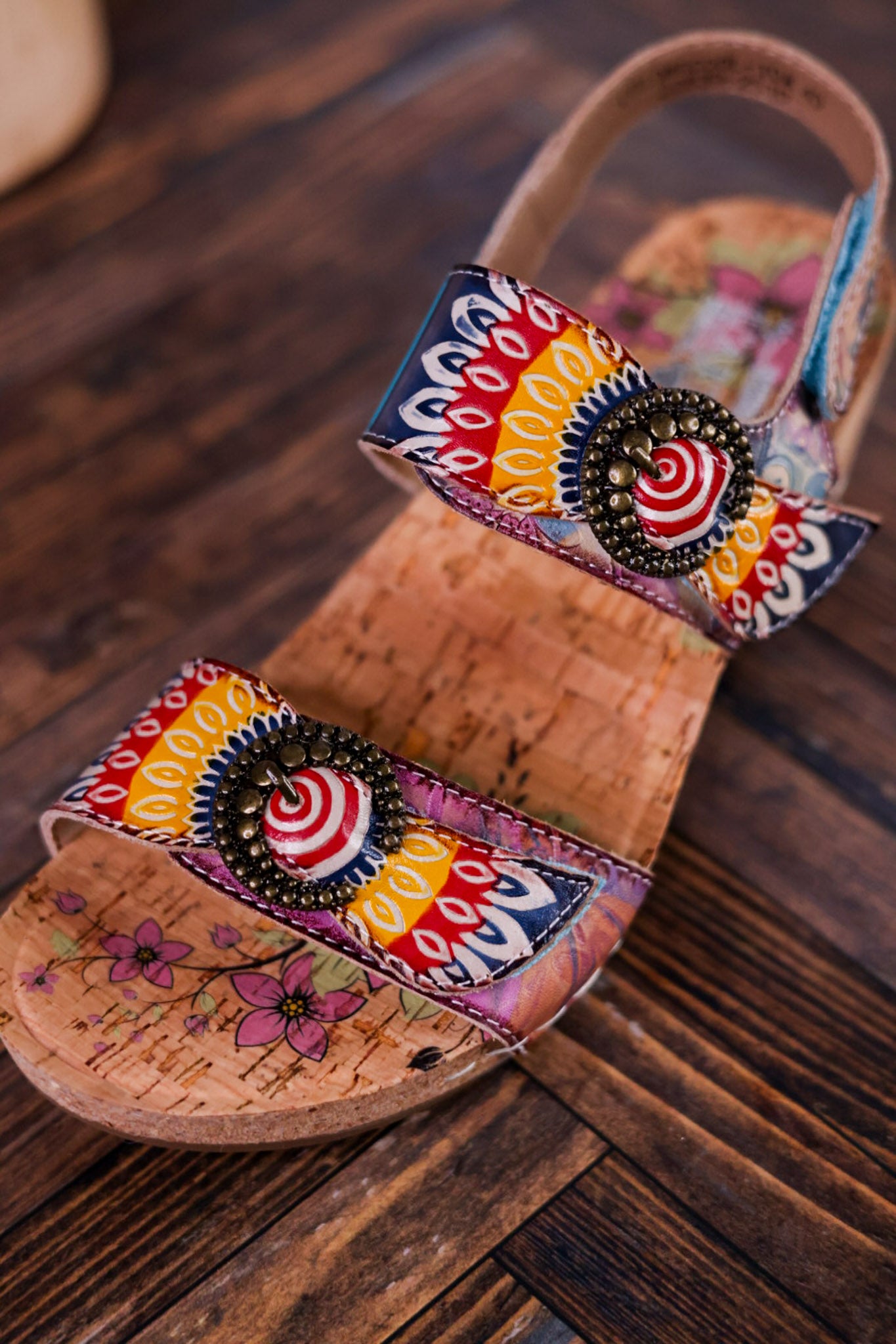 Color Me Cool Multicolored Sandals With Medallion Buckles