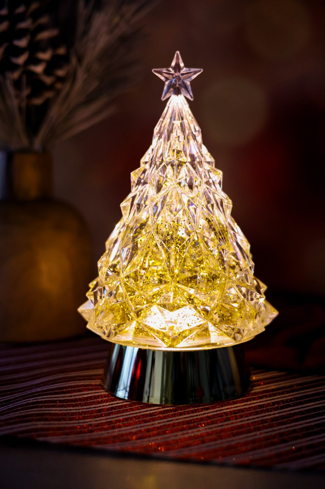 Lighted Christmas Tree W/ Gold Swirling Glitter