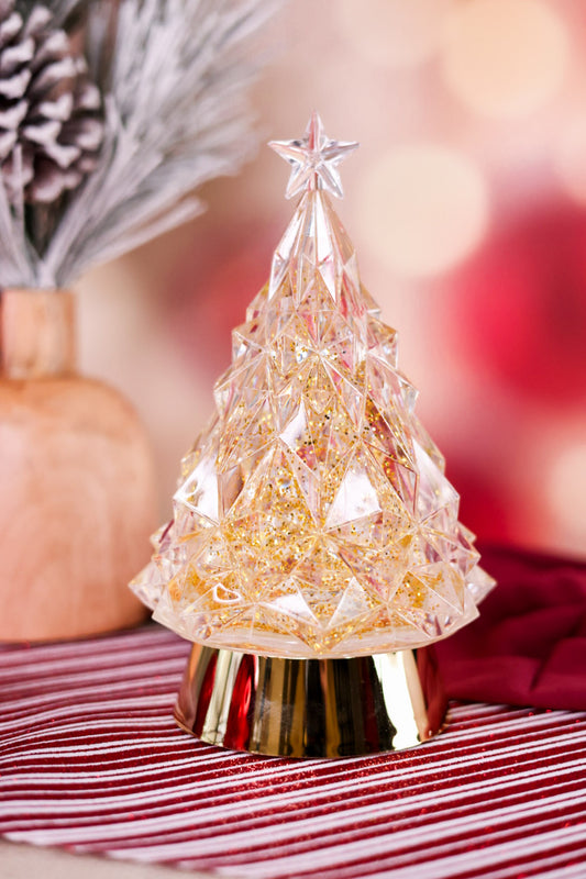 Lighted Christmas Tree W/ Gold Swirling Glitter