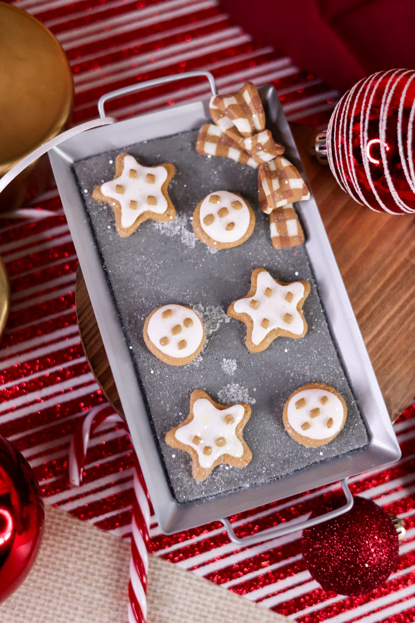 Brown Check Bow Gingerbread Cookie Sheet Ornament