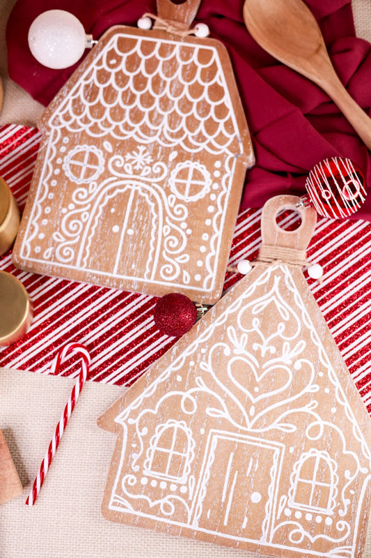 Etched Wooden Gingerbread House Decorative Trays (2 Styles)