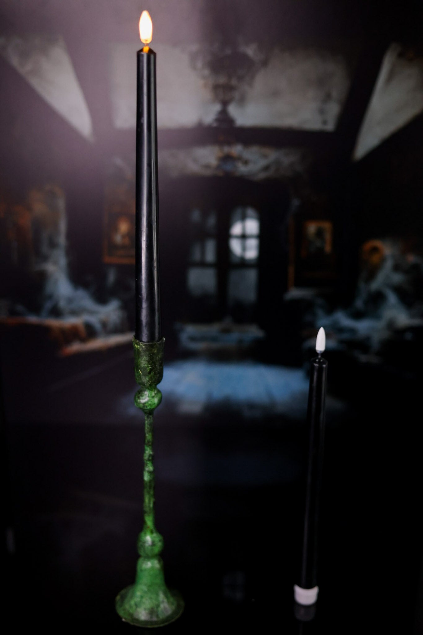 Set Of Two Black Taper Battery Operated Candles