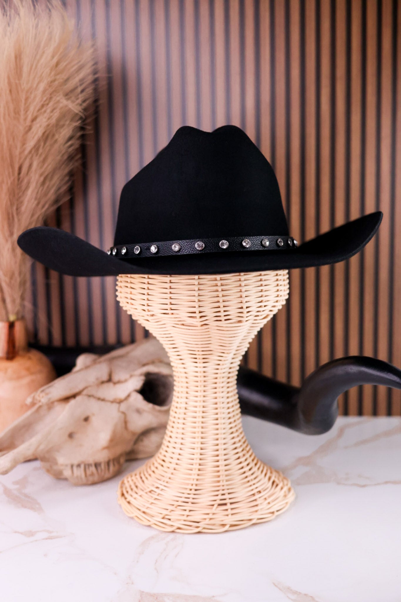 Wrangler Black Wool Cowboy Hat With Rhinestone Band