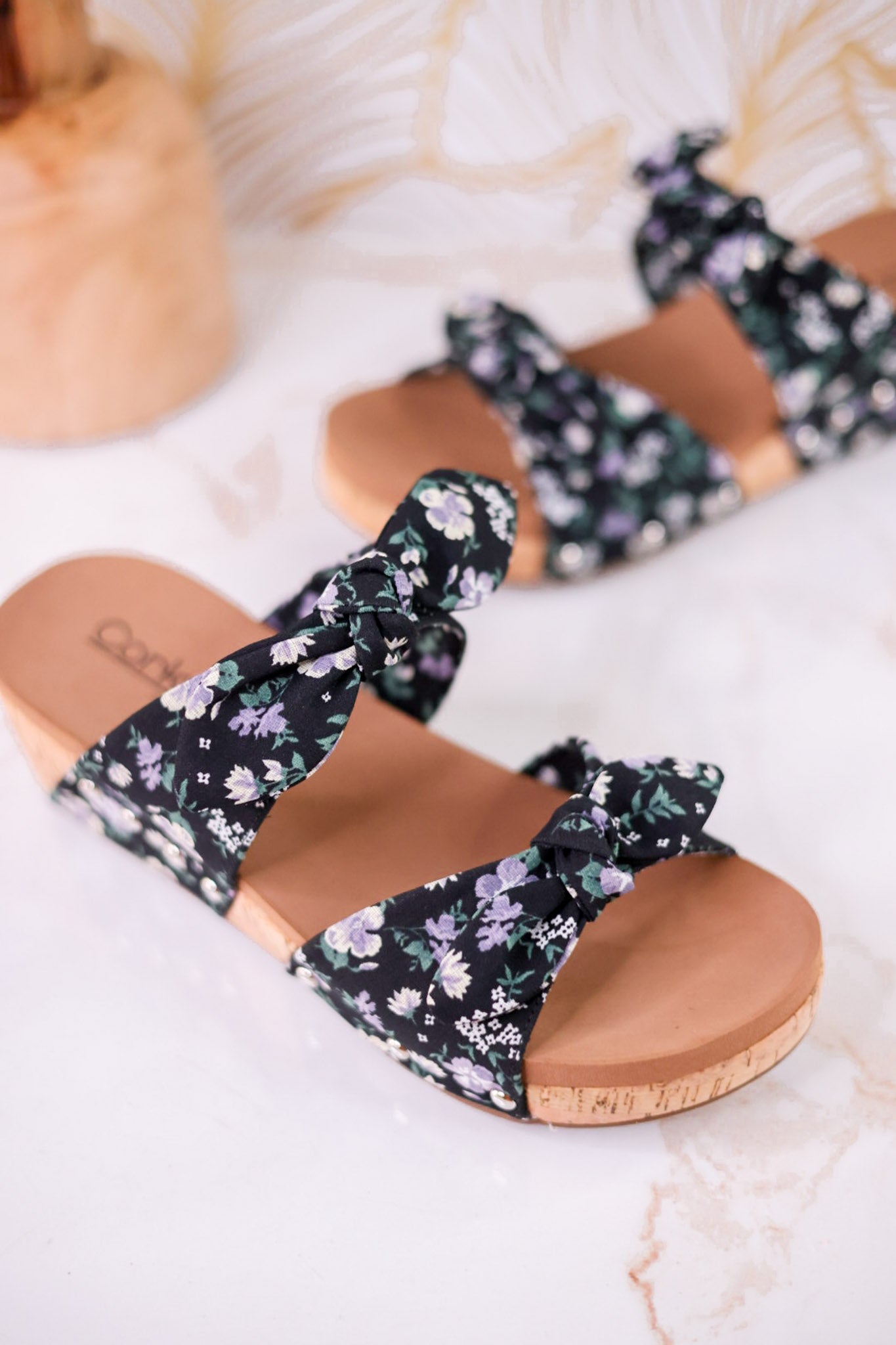 Black Floral Sittin Pretty Wedge Sandals