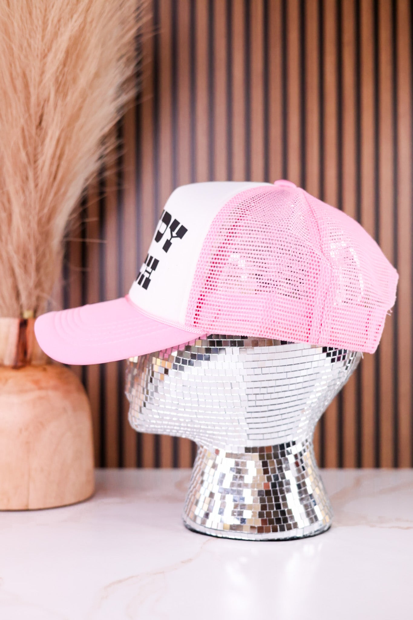 "Howdy Bitch" Baby Pink & White Snapback Trucker Hat