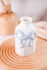 Ceramic Blue & White Striped Bud Vase With Bow Accent