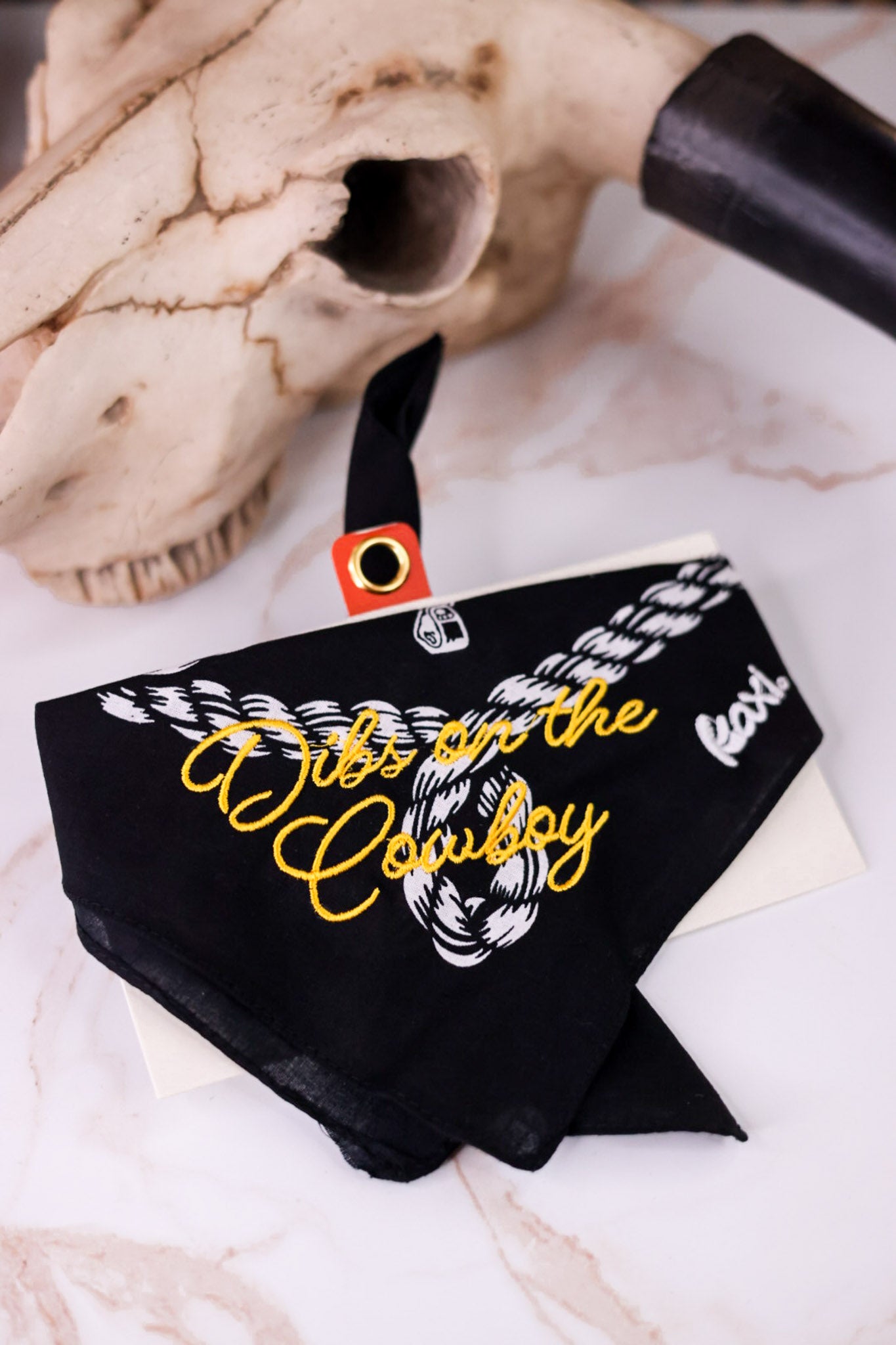 "Dibs On The Cowboy" Black Western Print Bandana