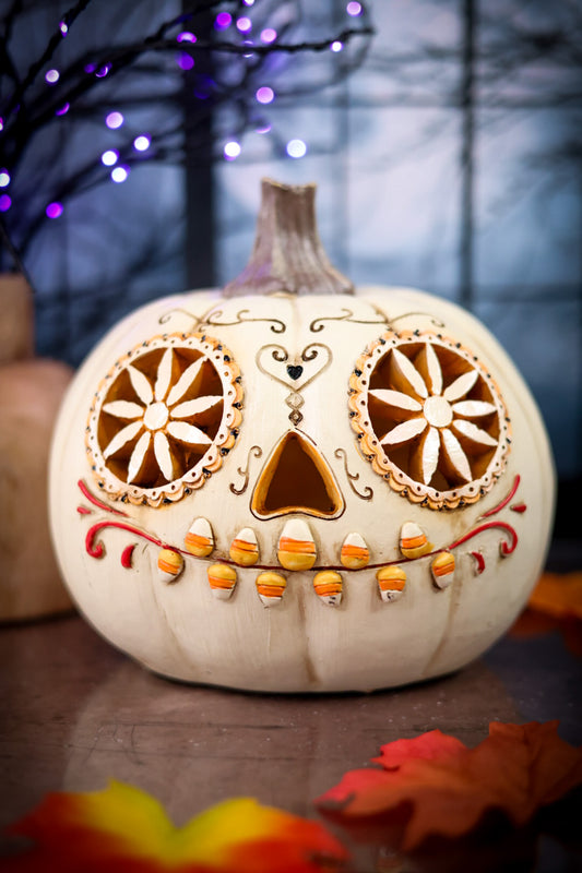 Light Up Day of the Dead Skull Pumpkin