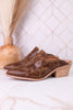 "Saloon" Brown Crackle Pointed Toe Western Mules