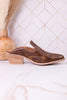 "Saloon" Brown Crackle Pointed Toe Western Mules