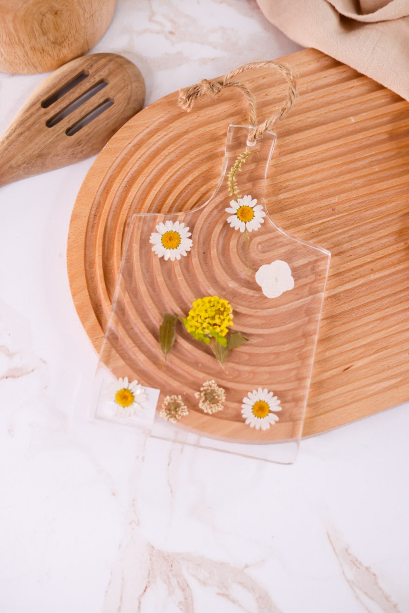 Yellow & White Pressed Flower Acrylic Board