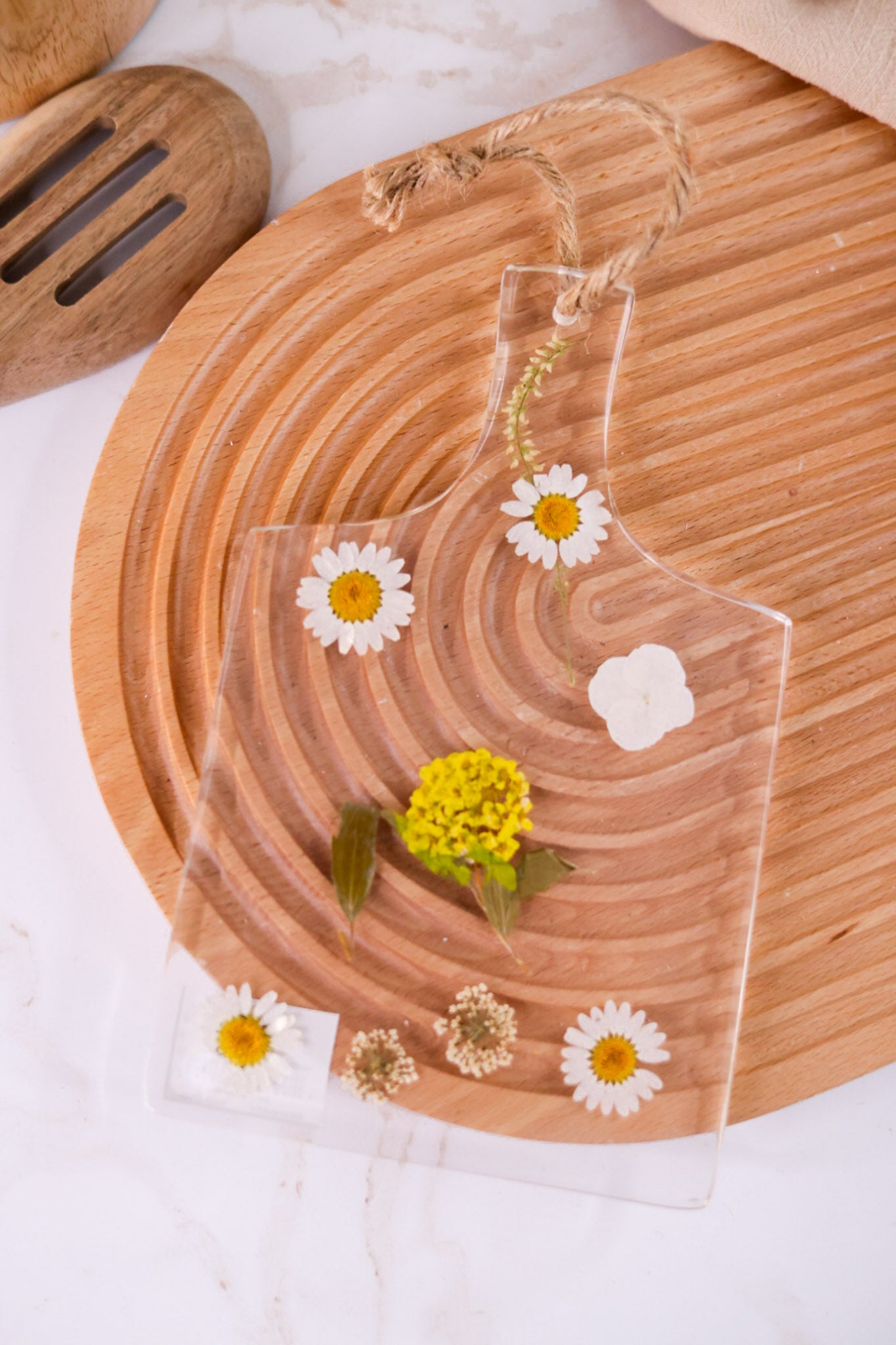 Yellow & White Pressed Flower Acrylic Board