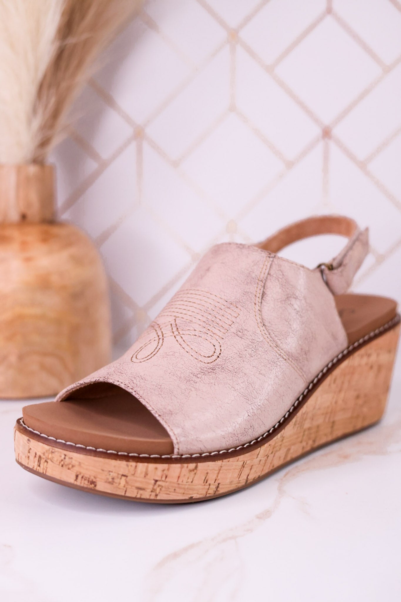 "Most Wanted" Beige Crinkle Wedges