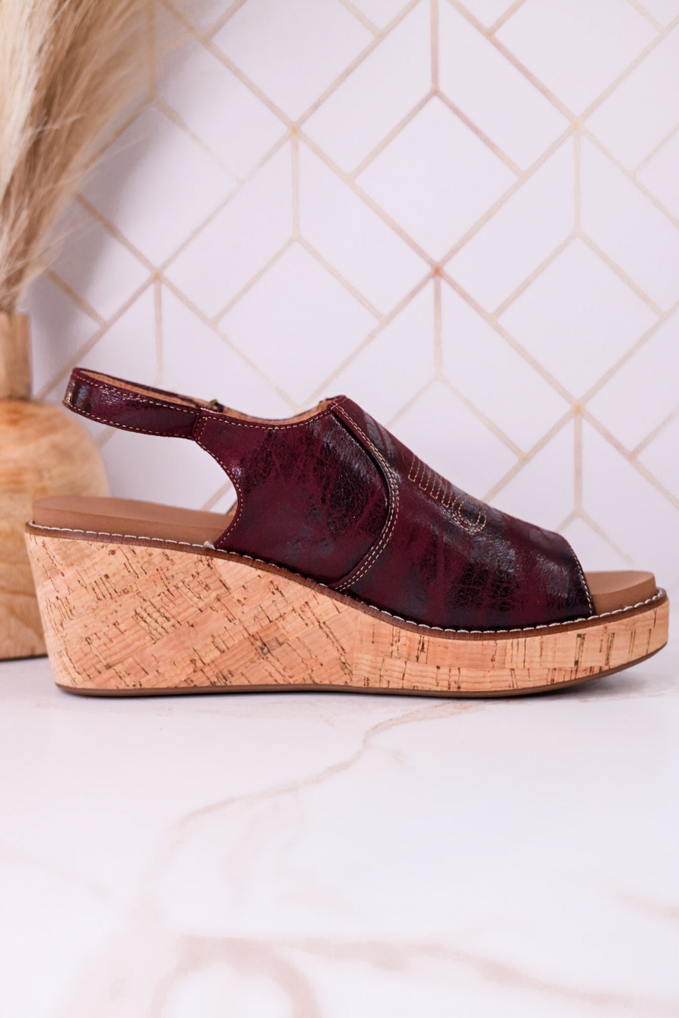 "Most Wanted" Burgundy Crinkle Wedges