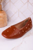 "Don't Be Rude" Cognac Flats W/ Rose Gold Studding