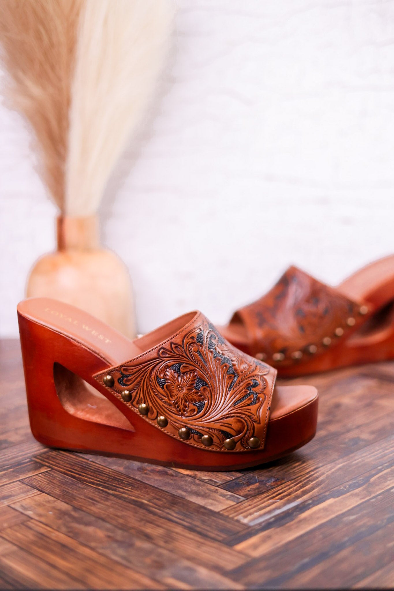 Desert Wanderer Tooled Leather Wedge Sandals