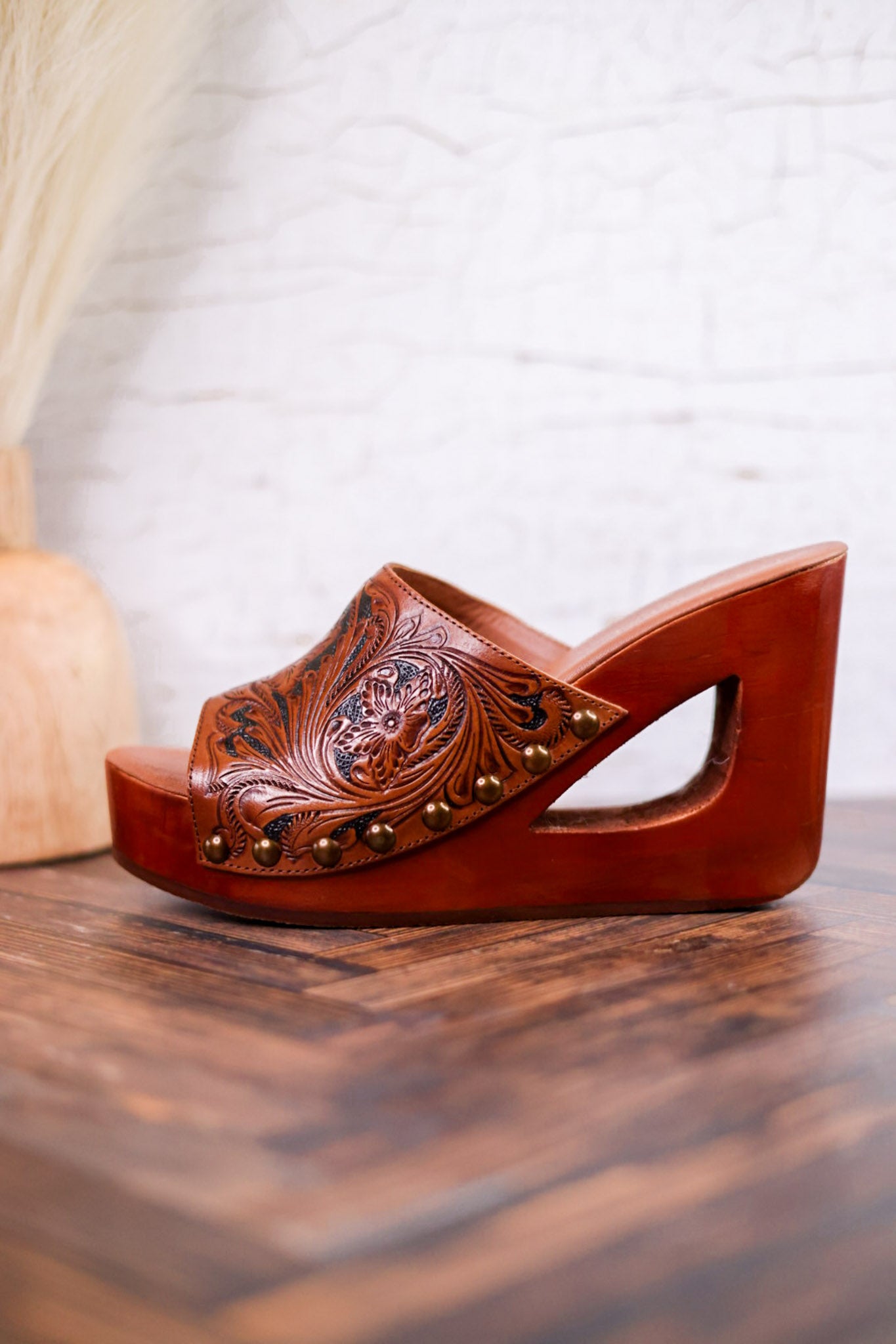 Desert Wanderer Tooled Leather Wedge Sandals