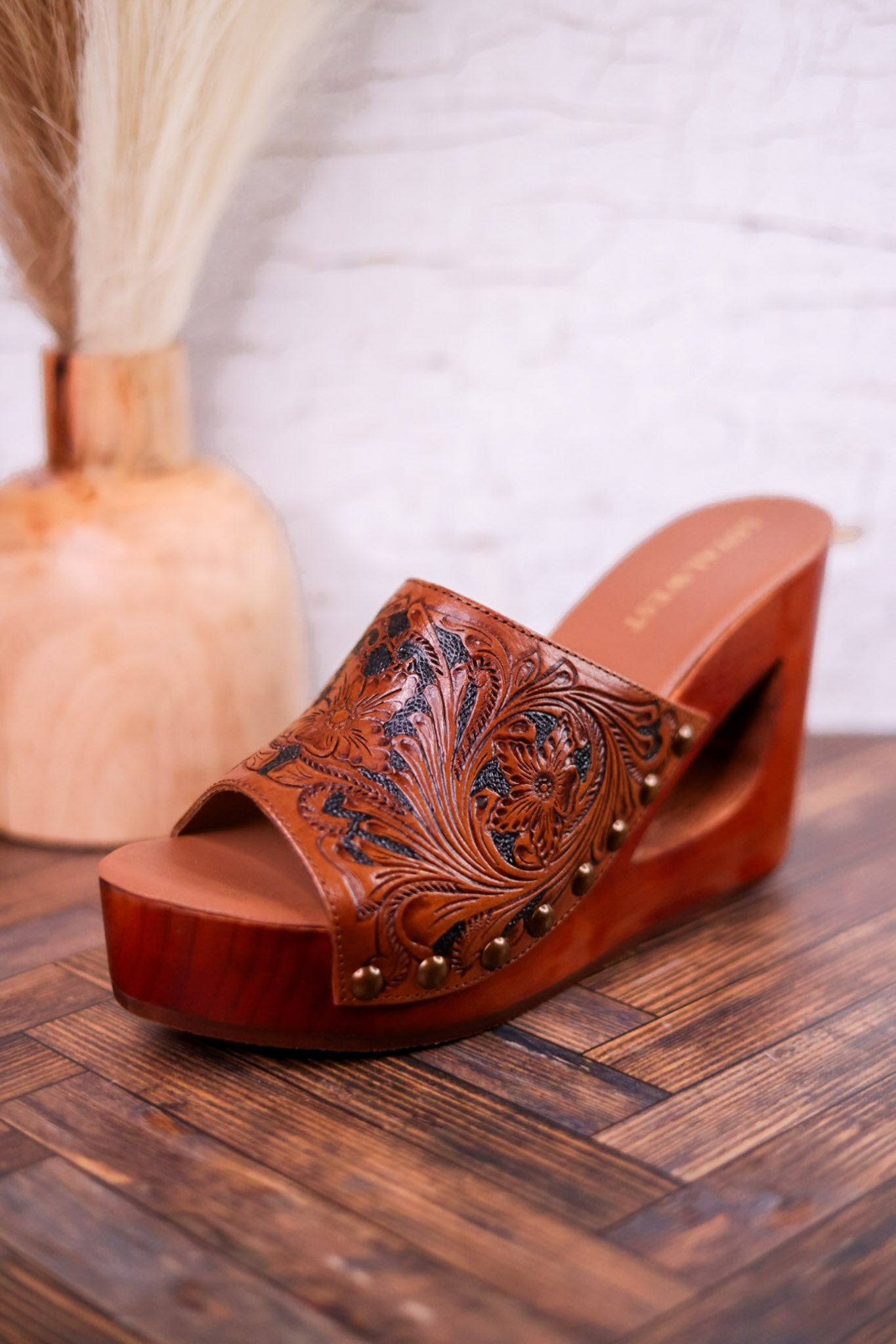 Desert Wanderer Tooled Leather Wedge Sandals