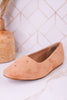 "Don't Be Rude" Camel Faux Suede Flats W/ Rose Gold Studding