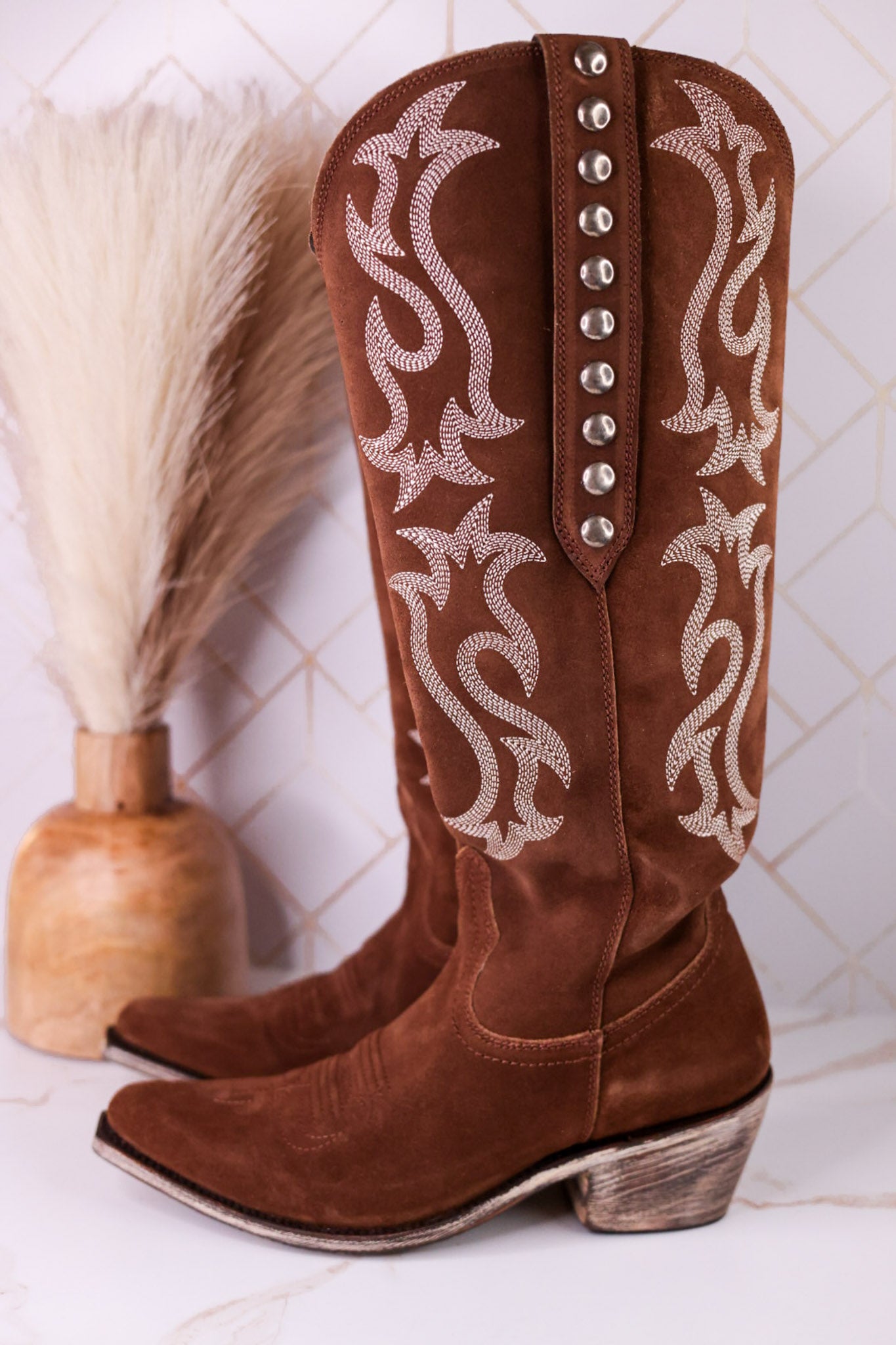 Liberty Black Selma Wide Calf Gamuza Leather Boots In Arena Brown