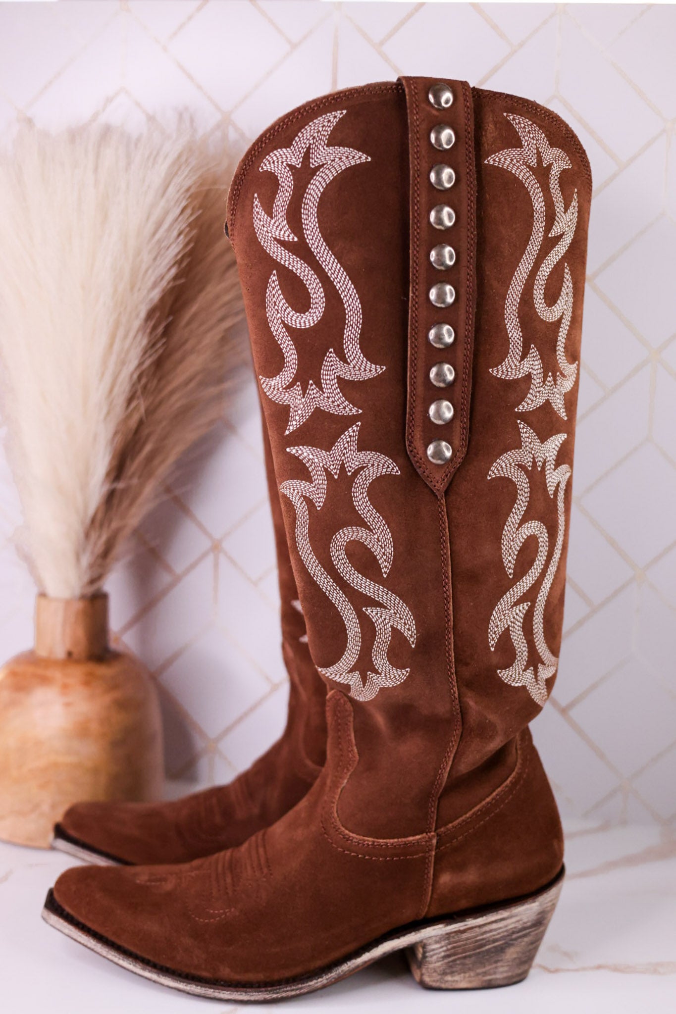 Liberty Black Selma Wide Calf Gamuza Leather Boots In Arena Brown