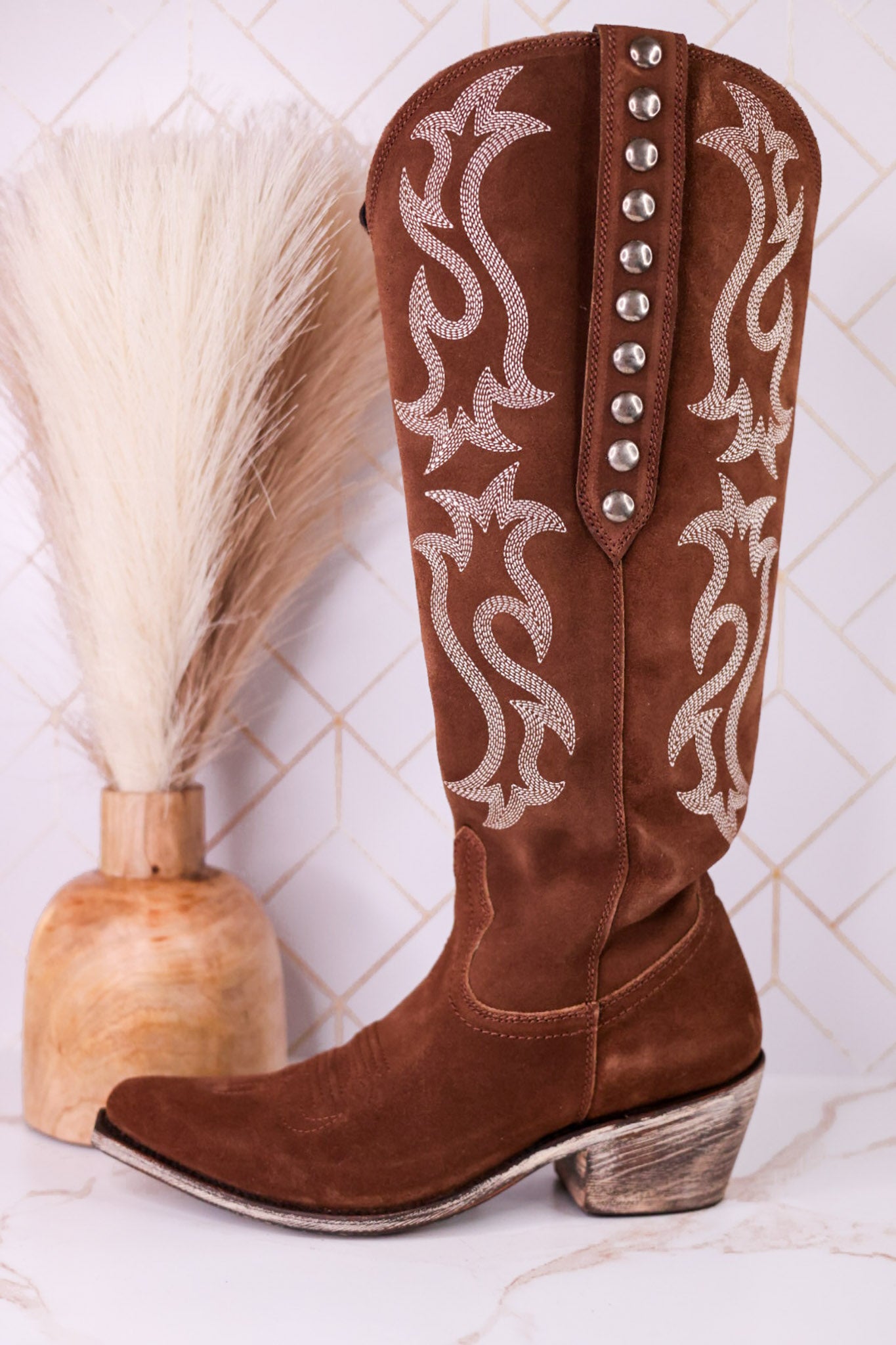 Liberty Black Selma Wide Calf Gamuza Leather Boots In Arena Brown