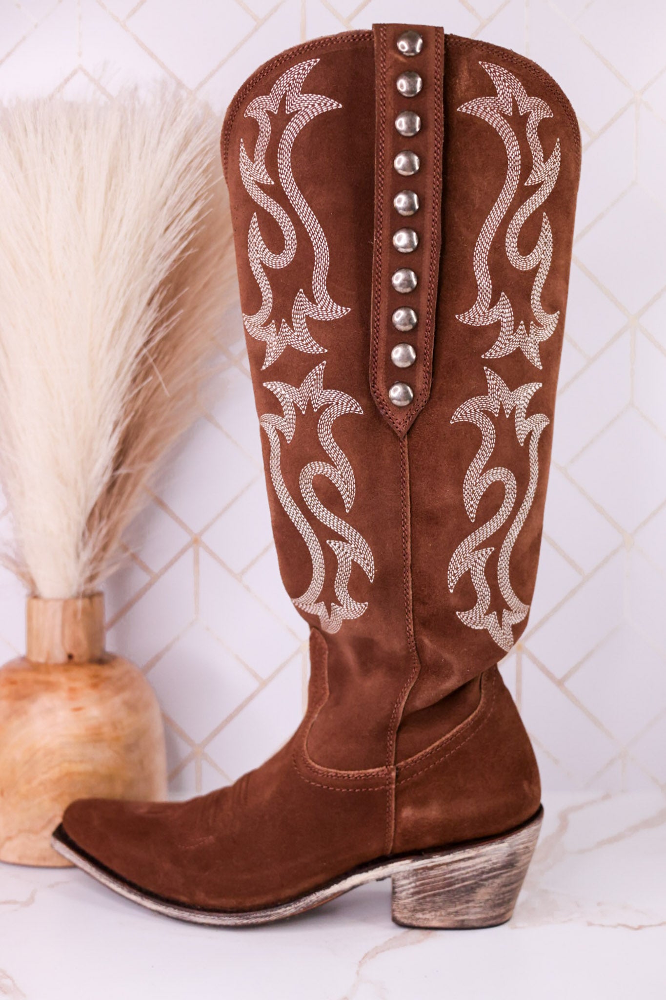 Liberty Black Selma Wide Calf Gamuza Leather Boots In Arena Brown