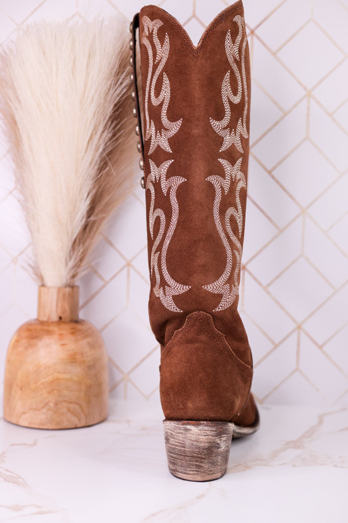 Liberty Black Selma Wide Calf Gamuza Leather Boots In Arena Brown