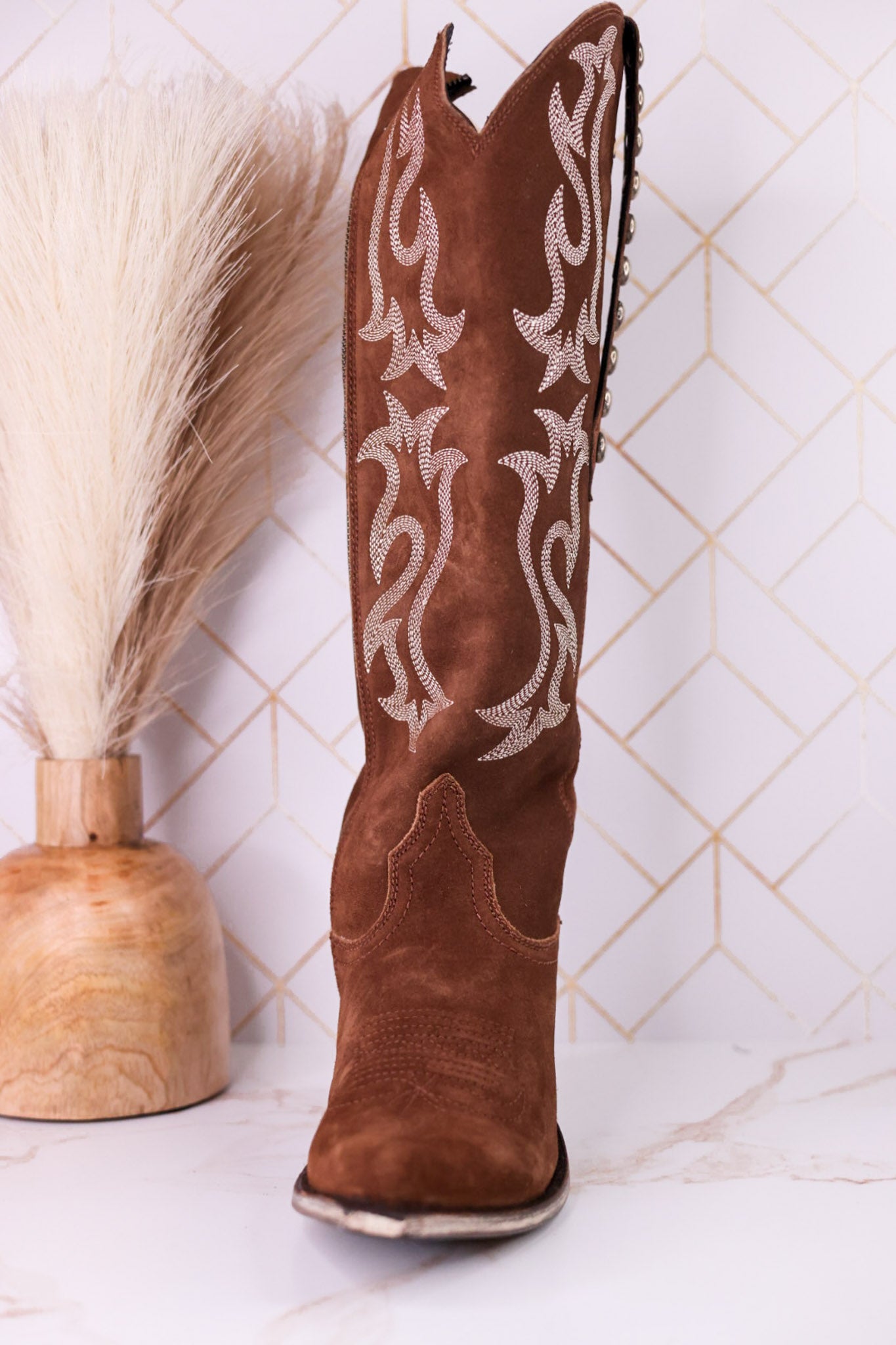 Liberty Black Selma Wide Calf Gamuza Leather Boots In Arena Brown