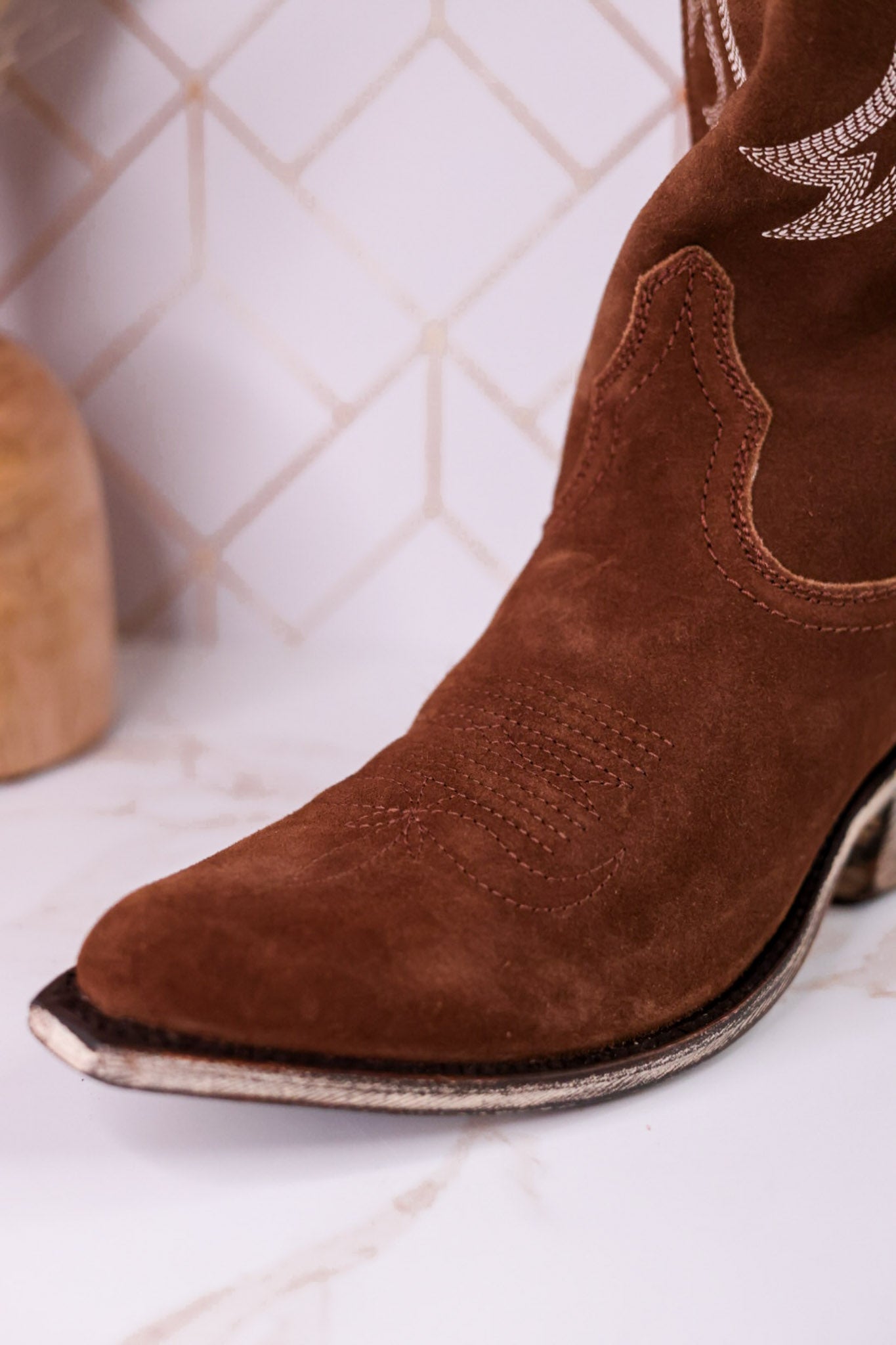 Liberty Black Selma Wide Calf Gamuza Leather Boots In Arena Brown