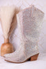 Pony Up Clear Rhinestone Wide Calve Boots