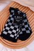Women's Black, Grey, & White Check Crew Socks