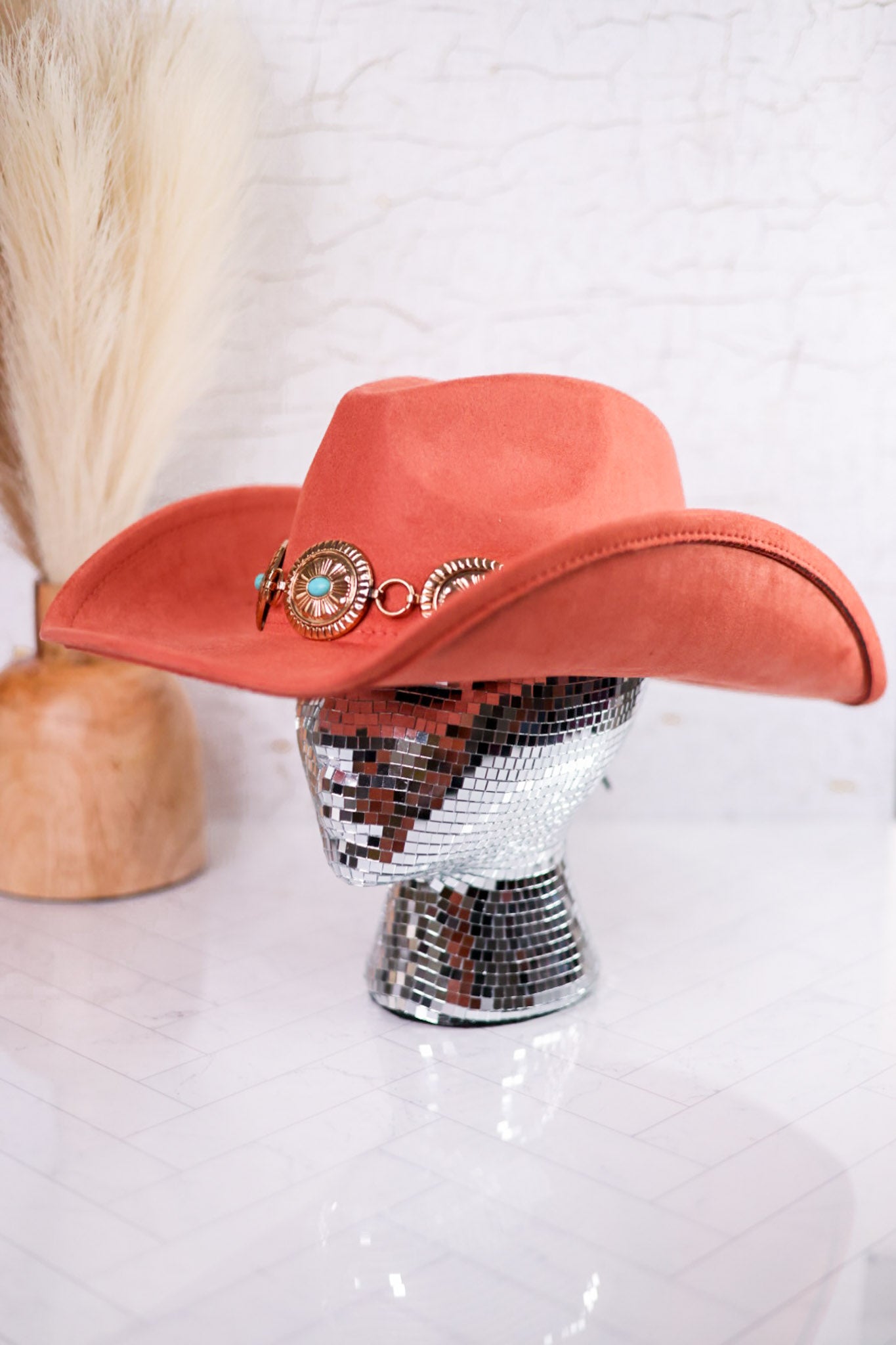 Adjustable Rust Cowgirl Hat W/ Turquoise Concho Chain