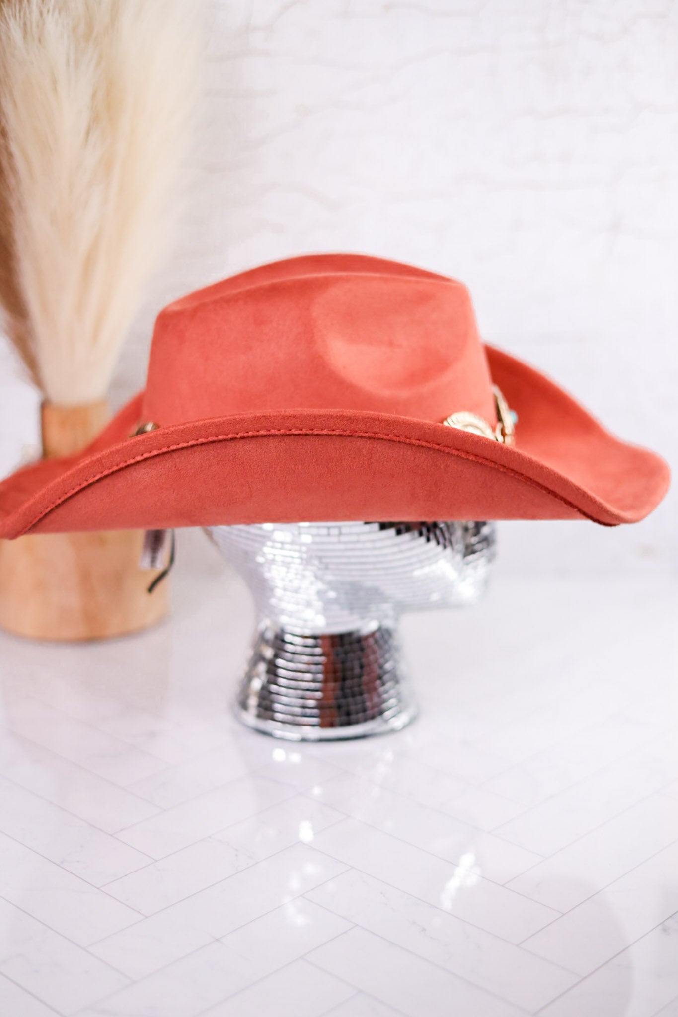 Adjustable Rust Cowgirl Hat W/ Turquoise Concho Chain