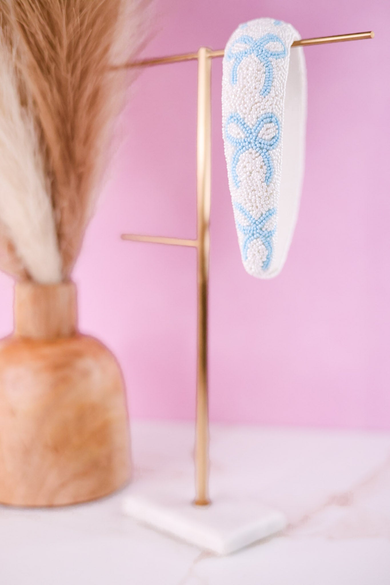 Blue Beaded Bow Headband