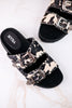 Midnight Grove Black & White Hairon Leather Sandals