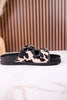 Midnight Grove Black & White Hairon Leather Sandals