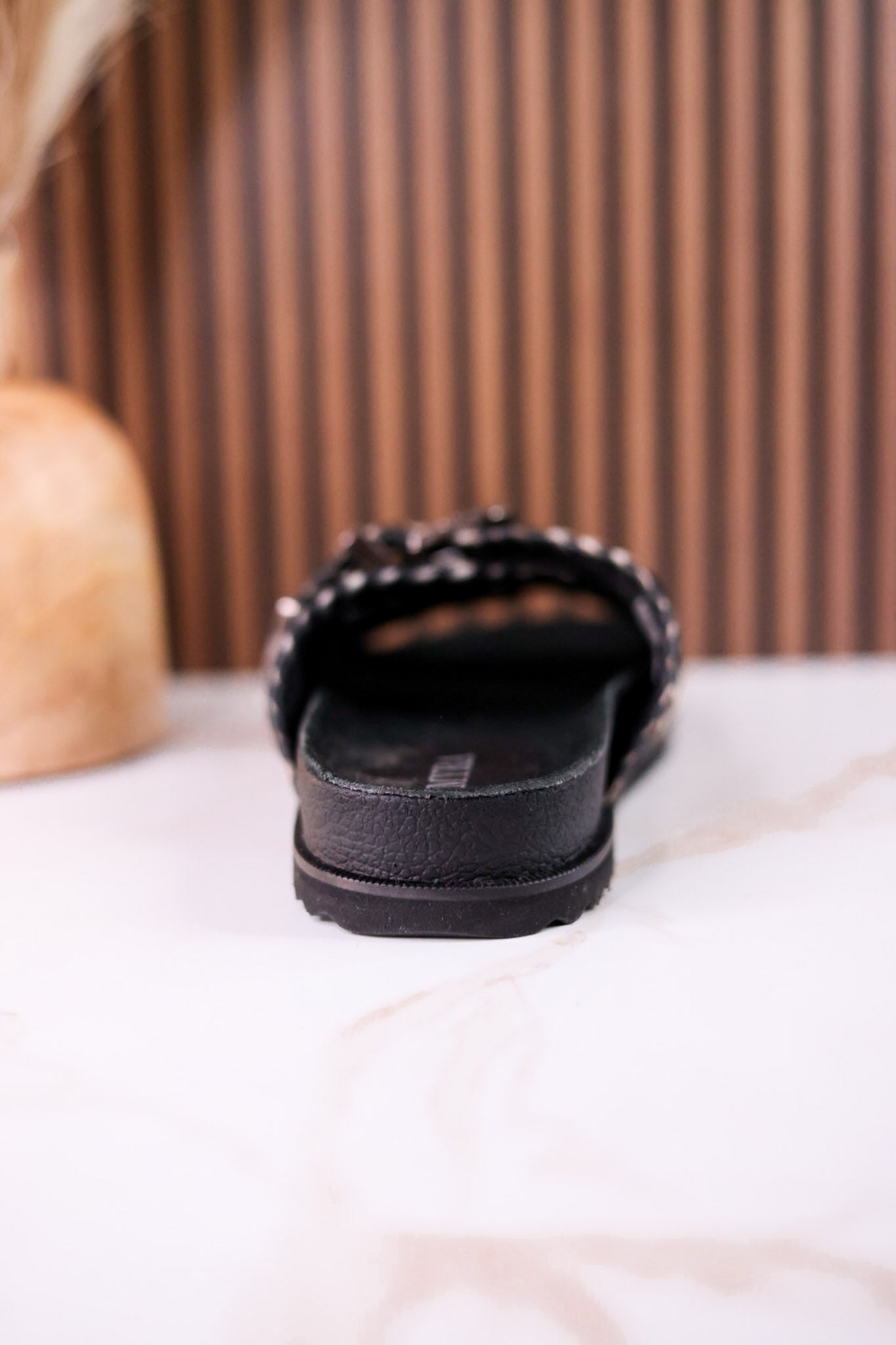 Midnight Grove Black & White Hairon Leather Sandals