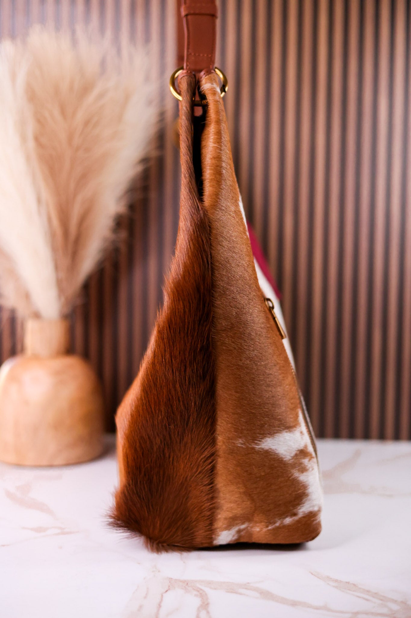 Brown & White Cowhide Calfskin Concealed Carry Purse