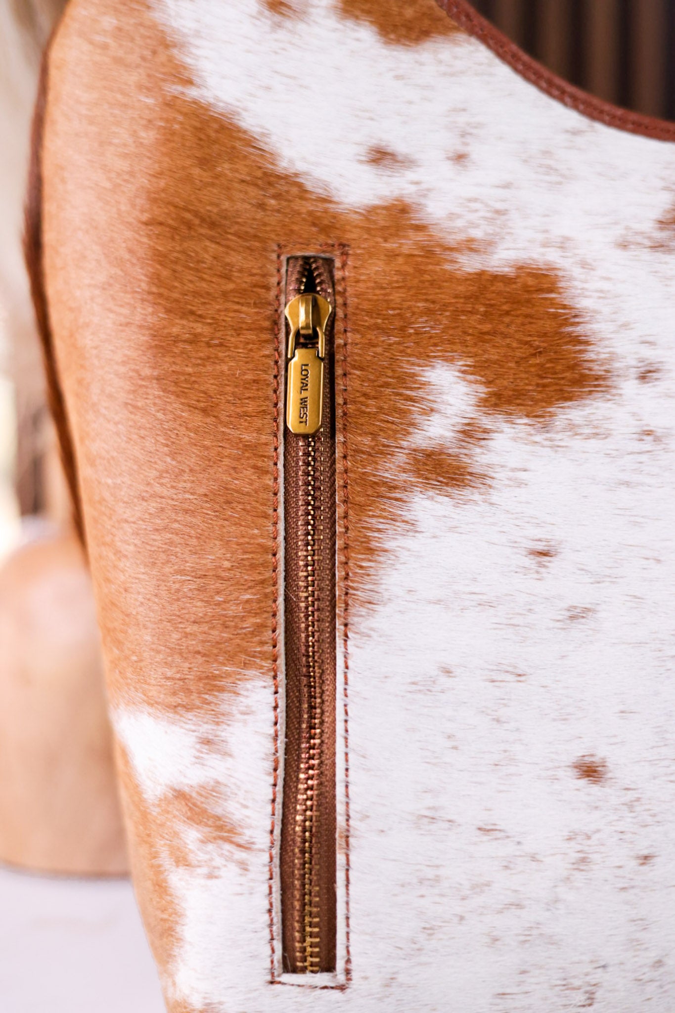 Brown & White Cowhide Calfskin Concealed Carry Purse