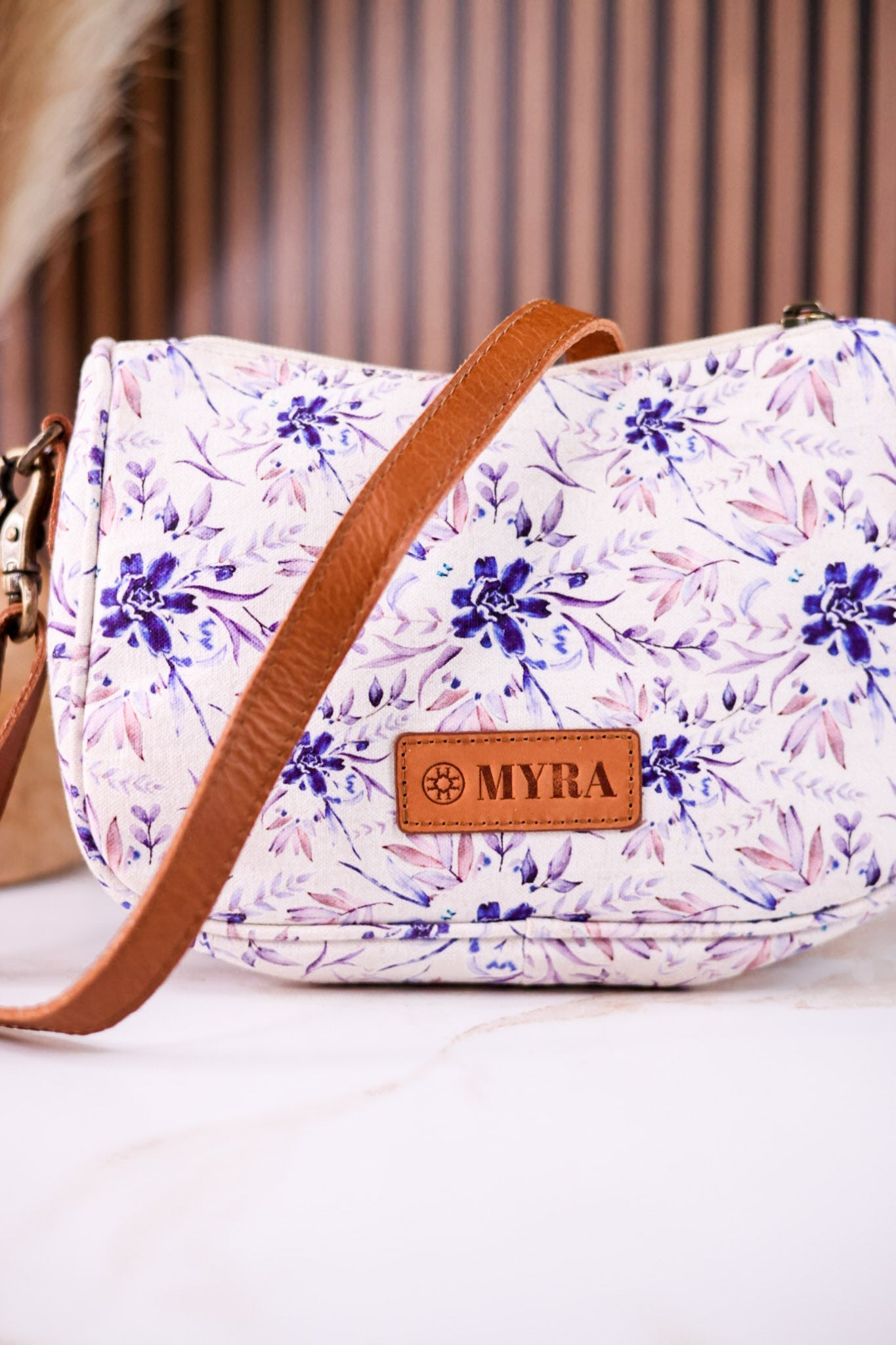 Purple Cottage Rose Crossbody Bag