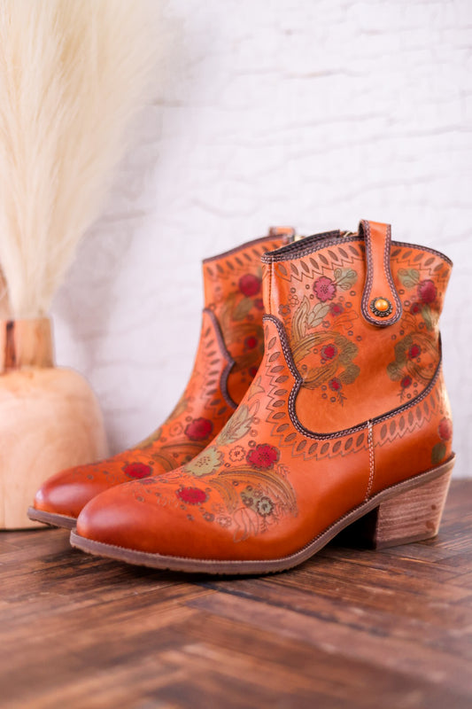 Colorful Floral Embossed Ankle Boots