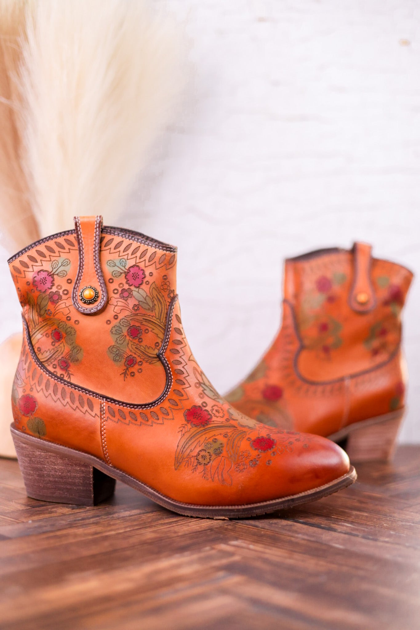 Colorful Floral Embossed Ankle Boots
