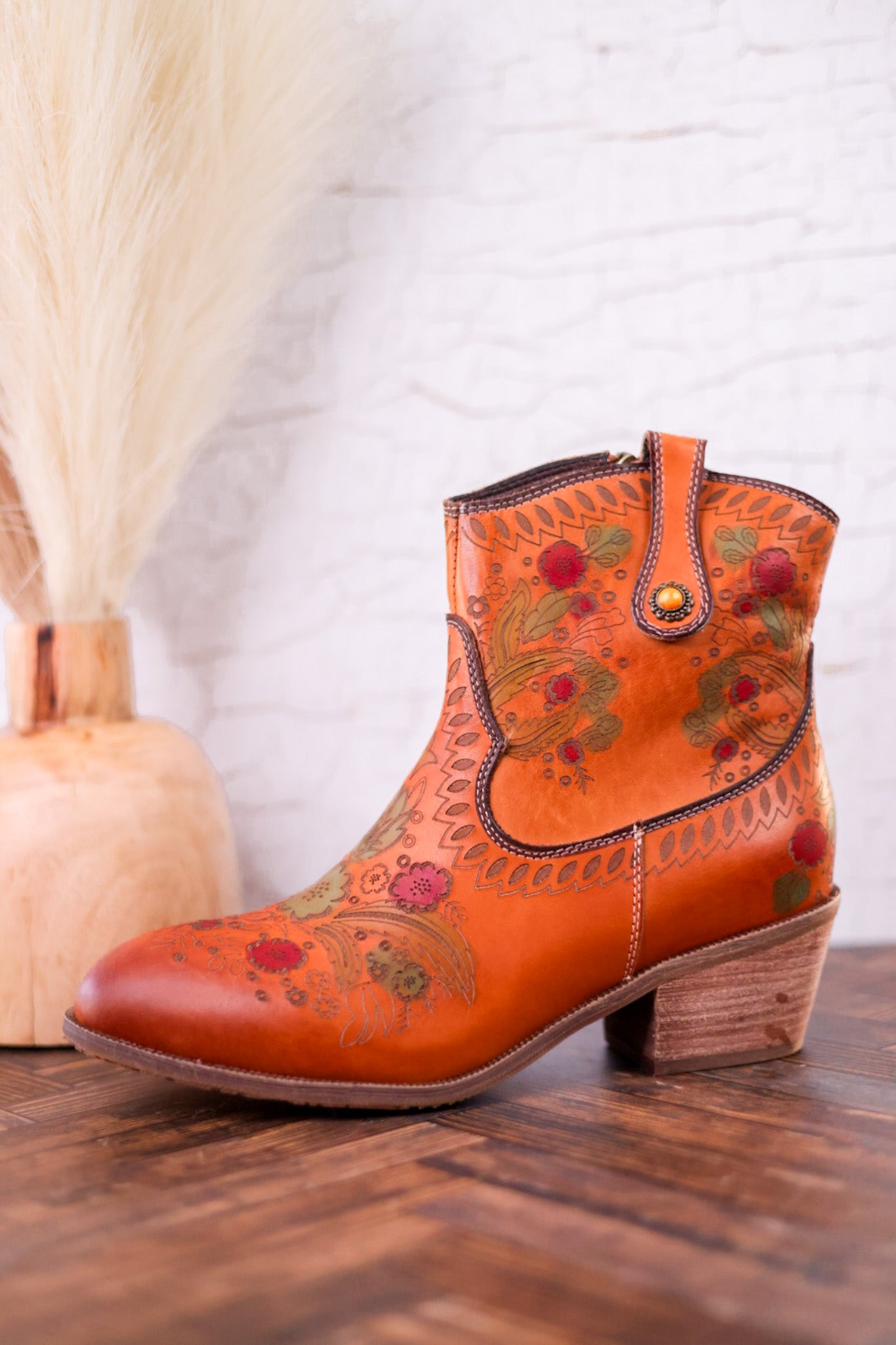 Colorful Floral Embossed Ankle Boots