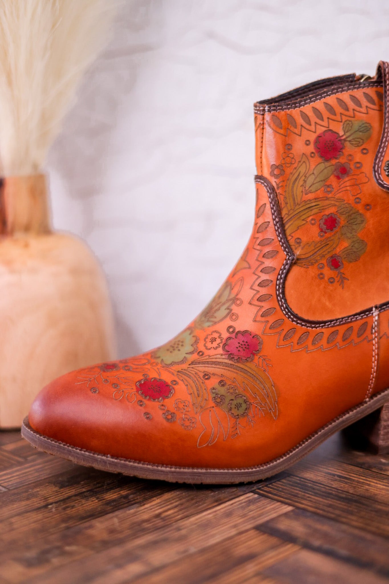 Colorful Floral Embossed Ankle Boots