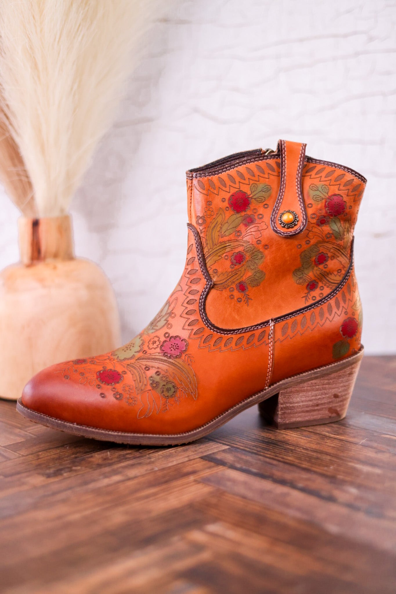 Colorful Floral Embossed Ankle Boots