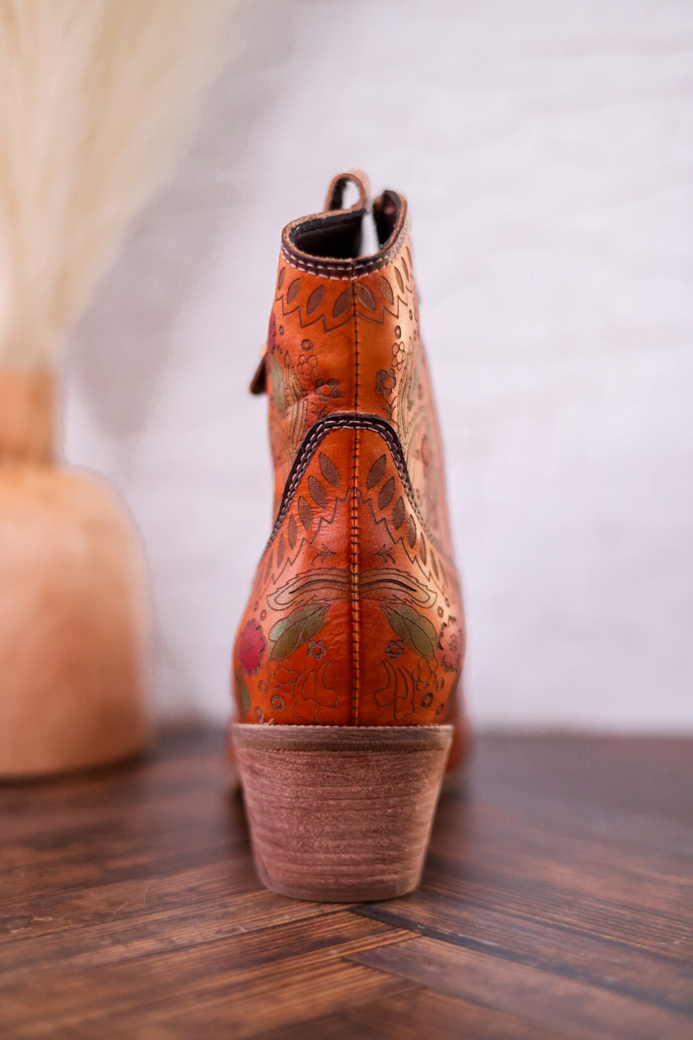 Colorful Floral Embossed Ankle Boots