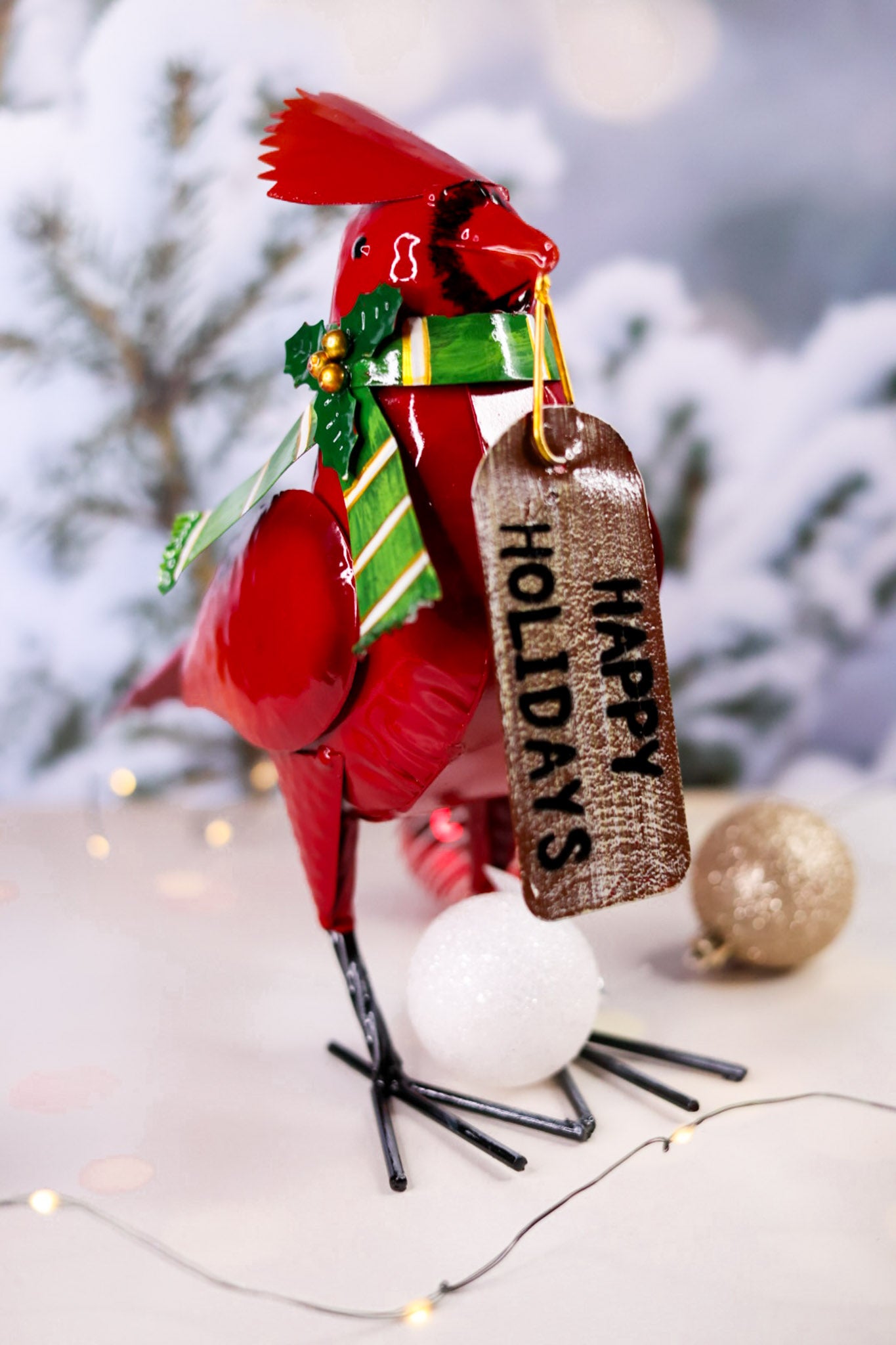 Metal Christmas Cardinal With Greetings (2 Styles)