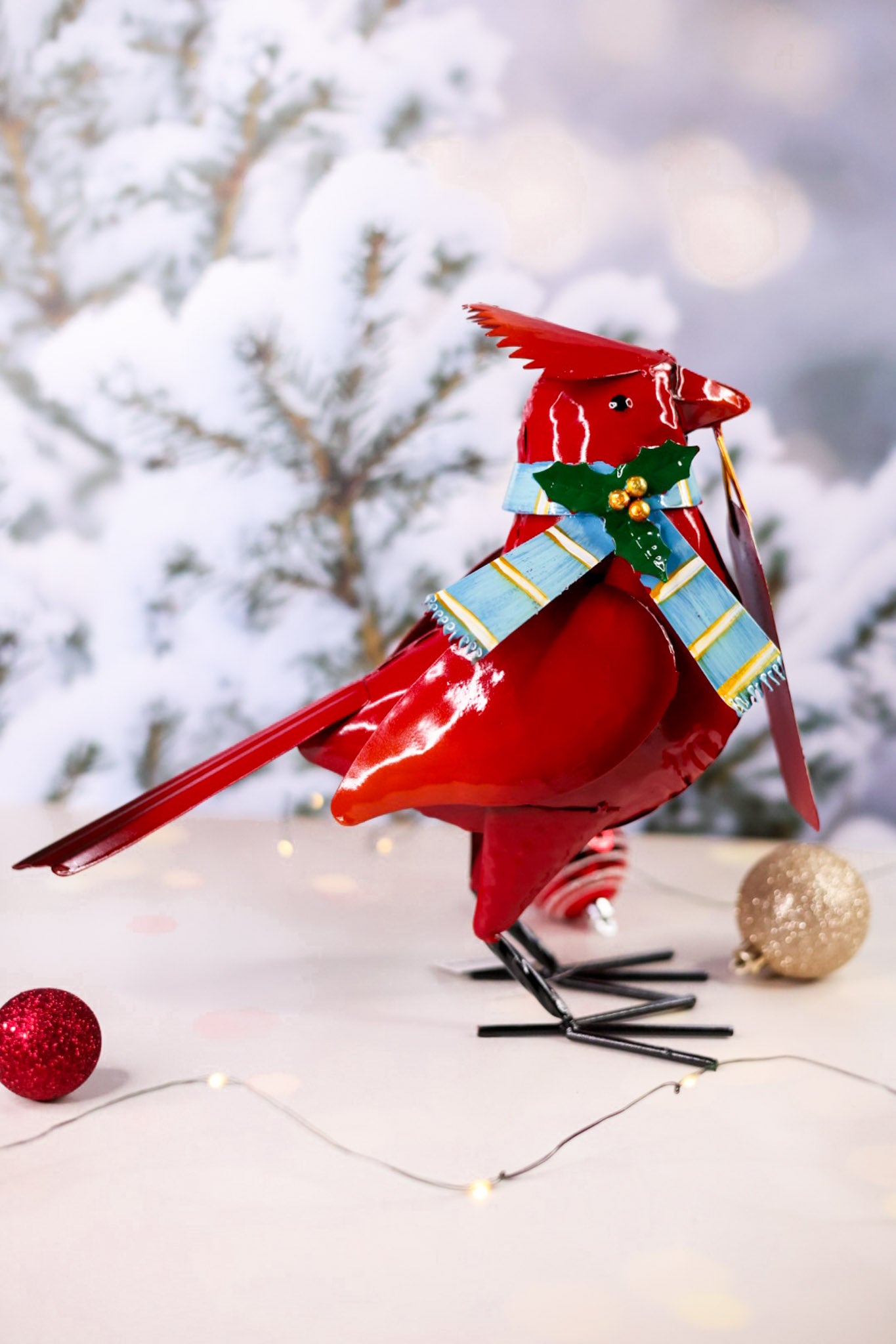 Metal Christmas Cardinal With Greetings (2 Styles)